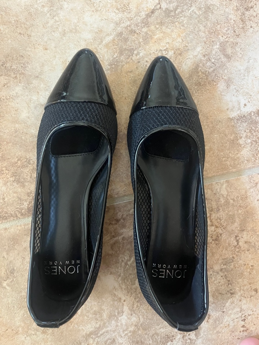 Jones New York Black Pointed Toe Mesh-Accent Flats